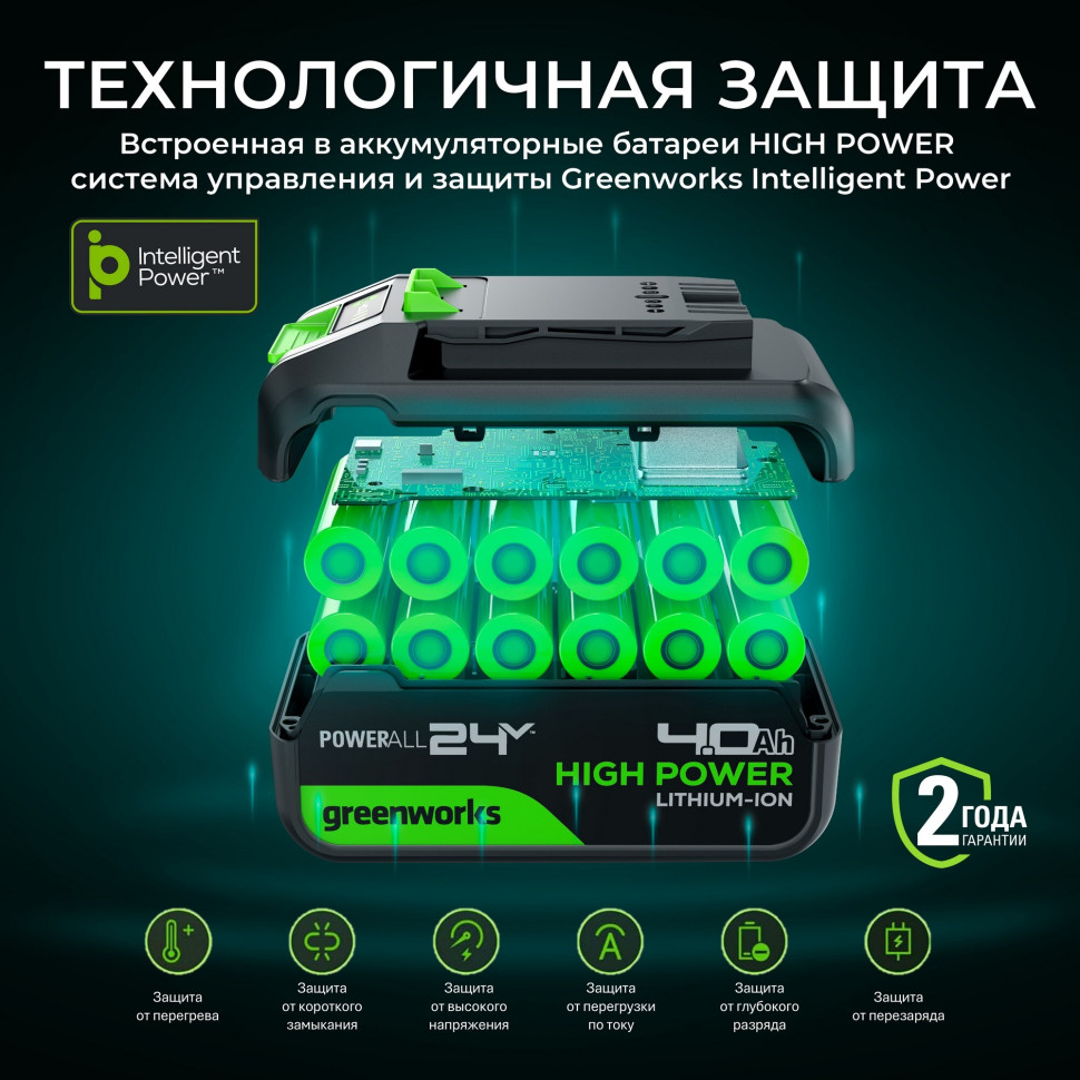 Аккумулятор Greenworks High Power G24HP4, 24v, li-ion, 4 А·ч