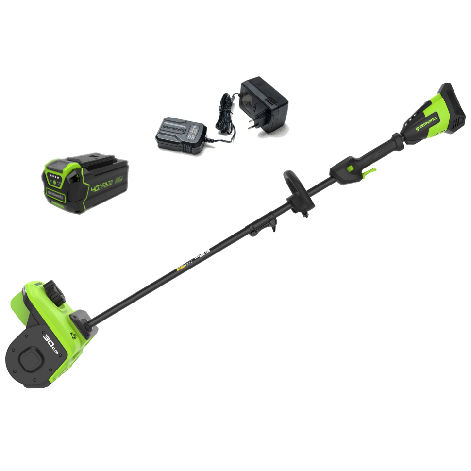 Снегоуборочная лопата Greenworks GD40SS2k5, 40v, 30 см, 1.4 кВт, 1.9 л.с, регулировка направления выброса, в комплекте с АКБ 5 А·ч и ЗУ (аккумуляторная)