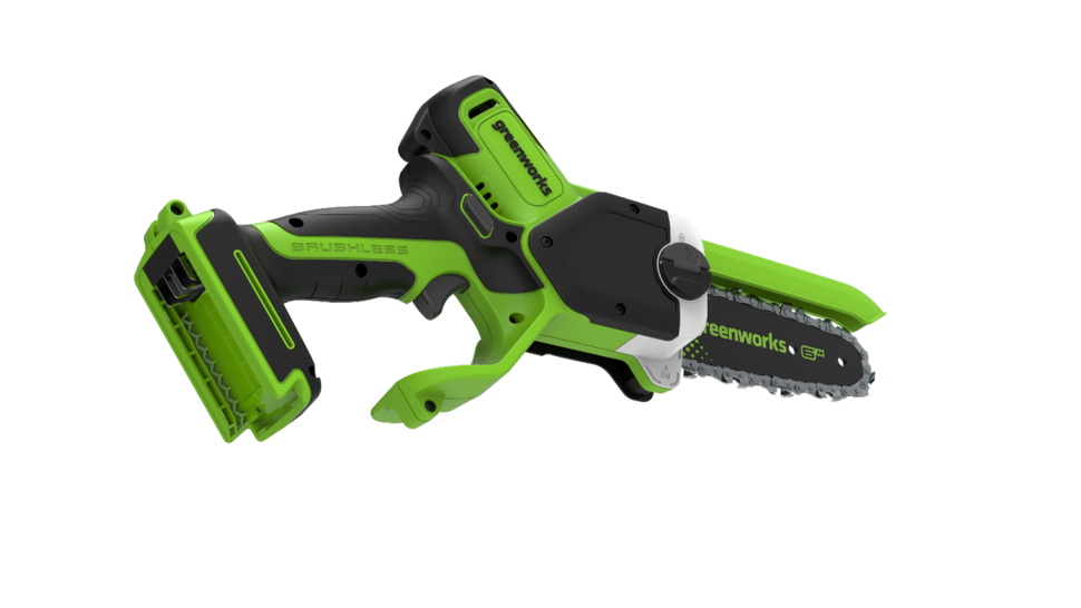 Цепная мини пила аккумуляторная Greenworks GD24CS15, 24V, 15см, бесщеточная, с автоматической смазкой цепи, c АКБ 2Ач и ЗУ  в сумке