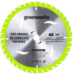 Диск пильный по дереву для циркулярной пилы Greenworks, Арт. 2943307, 184x20 мм, 40T