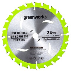 Диск пильный по дереву для циркулярной пилы Greenworks, Арт. 2943407, 184x20 мм, 24T