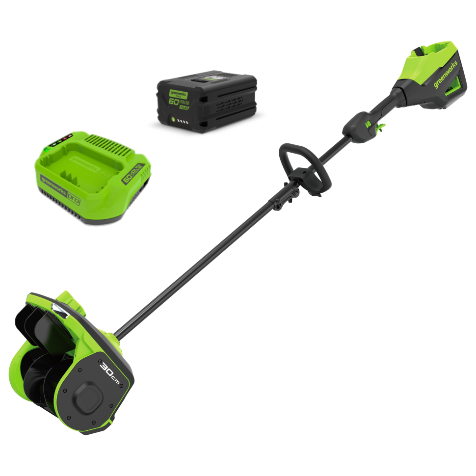 Снегоуборочная лопата Greenworks GD60SS2k5, 60v, 30 см, 1.8 кВт, 2.4 л.с, с боковым выбросом, в комплекте АКБ 5 А·ч и ЗУ (аккумуляторная)