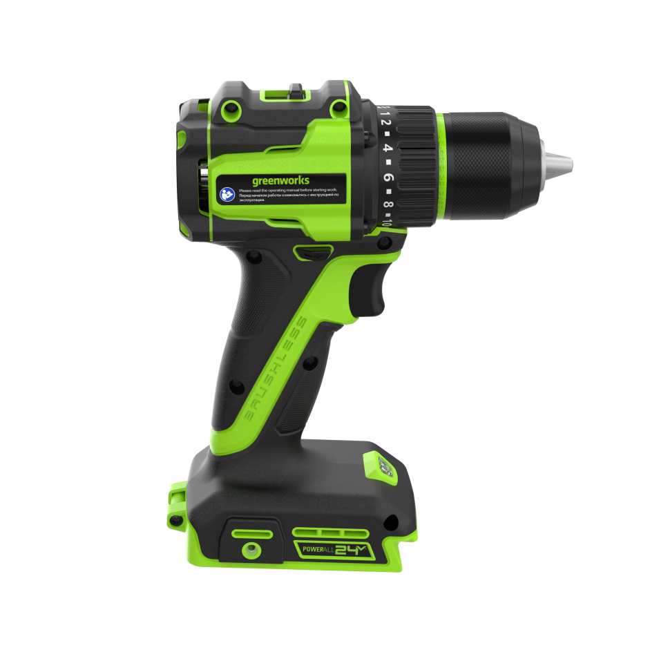 Дрель-шуруповерт акк. Greenworks DD350, 24V, б/щет, 27/50 Нм, 0-500 / 0-1900 об/мин, 1,5-13мм, без АКБ и ЗУ
