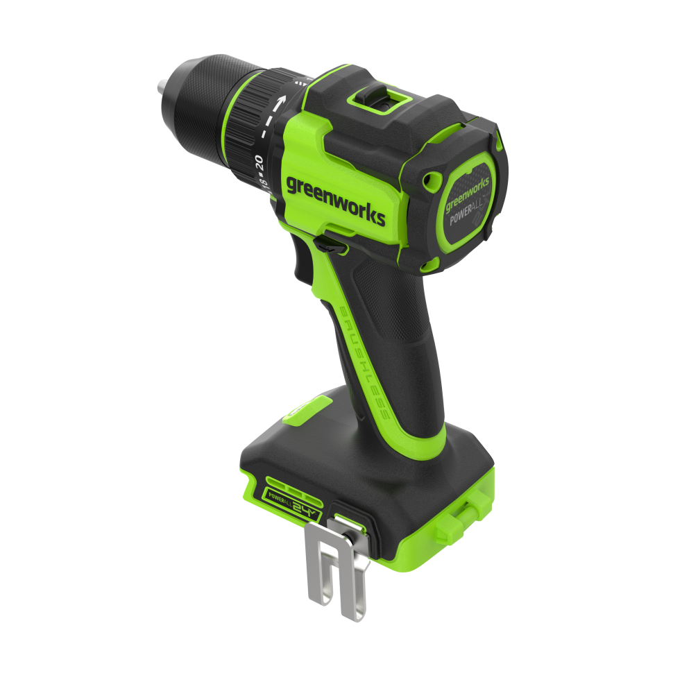 Дрель-шуруповерт акк. Greenworks DD350, 24V, б/щет, 27/50 Нм, 0-500 / 0-1900 об/мин, 1,5-13мм, без АКБ и ЗУ