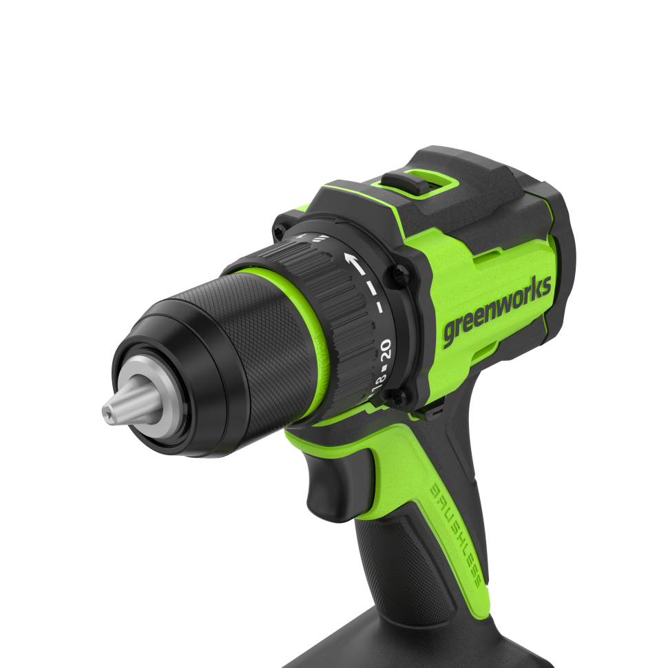 Дрель-шуруповерт акк. Greenworks DD350, 24V, б/щет, 27/50 Нм, 0-500 / 0-1900 об/мин, 1,5-13мм, без АКБ и ЗУ