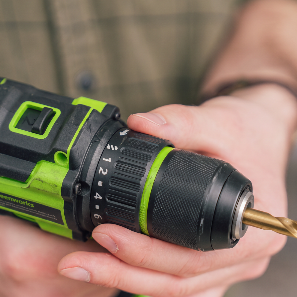 Дрель-шуруповерт акк. Greenworks DD350, 24V, б/щет, 27/50 Нм, 0-500 / 0-1900 об/мин, 1,5-13мм, без АКБ и ЗУ