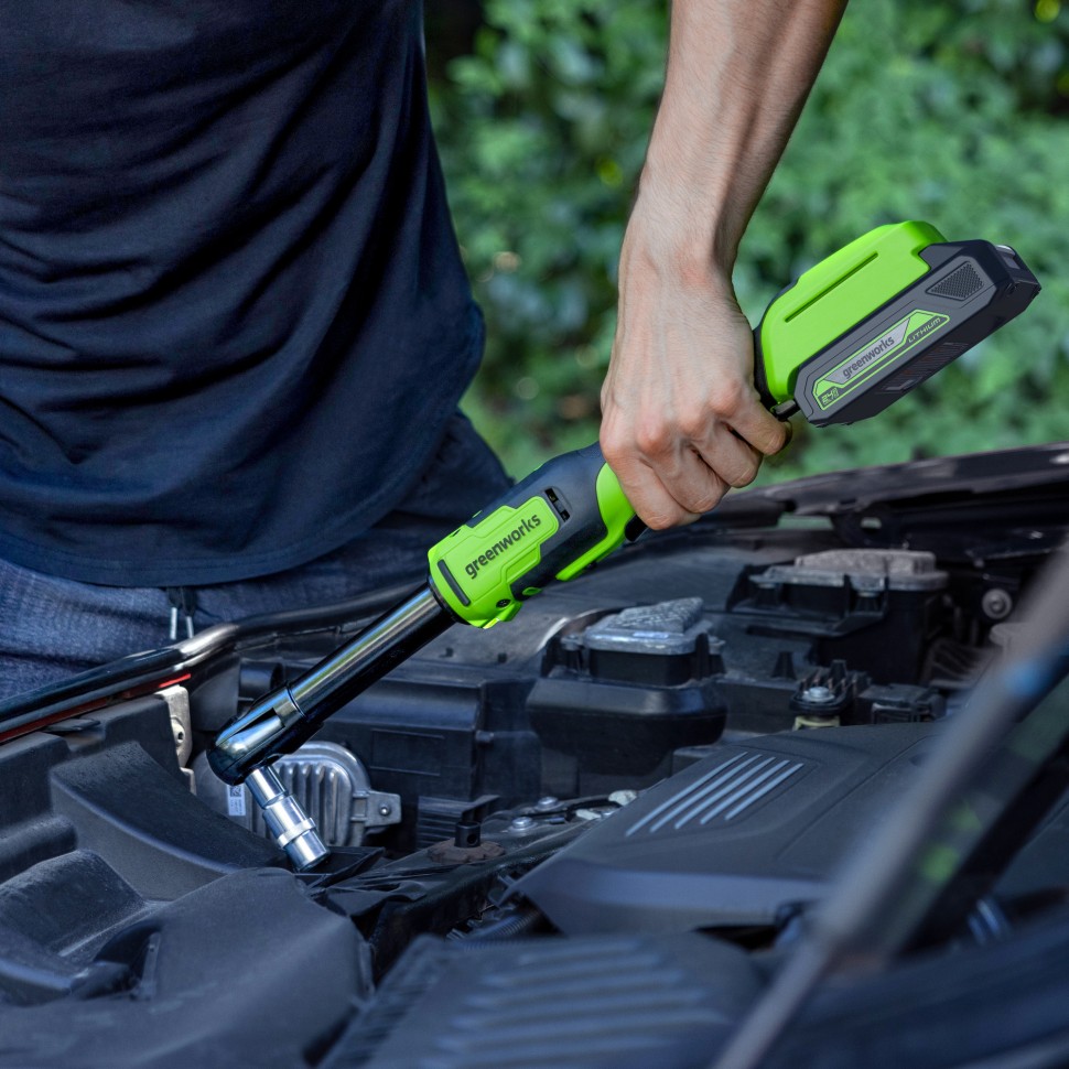 Гайковерт-трещотка акк. Greenworks GD24RWX удлиненная, 24V,б/щет,0-250об/мин, 1/2", 80Нм, 170 мм, без АКБ и ЗУ 