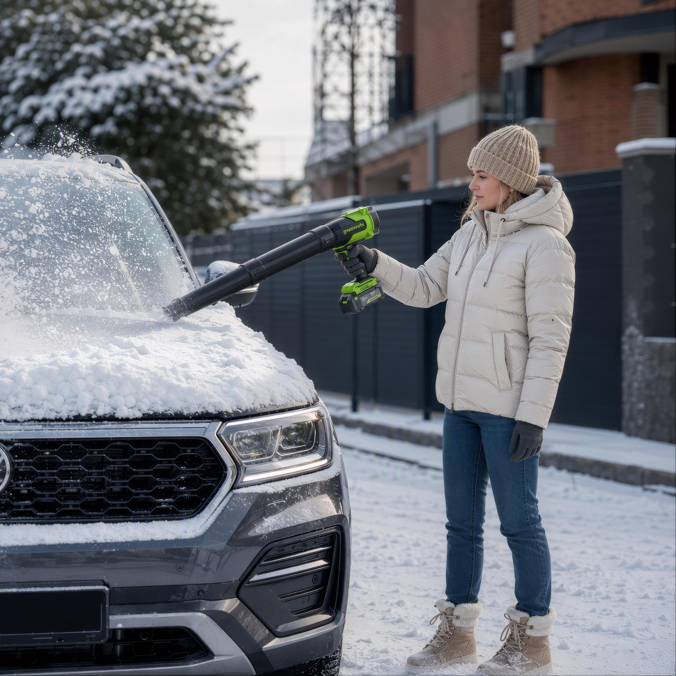 Аккумуляторная воздуходувка Greenworks BL2500Ck4, 24v, 209 км/ч, 510 м³/ч, (400 Вт, 0,54 л.с.) в комплекте с АКБ 4 А·ч и ЗУ
