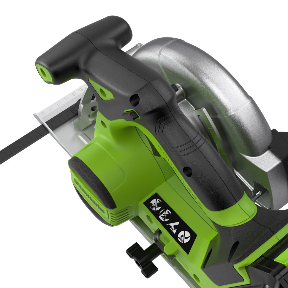 Дисковая пила акк. Greenworks GD24CS165, 24V,б/щет,165х20мм, 4800 об/мин, рез 57мм,1х5Ач,ЗУ,коробка