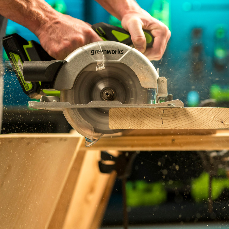 Дисковая пила акк. Greenworks GD24CS165, 24V,б/щет,165х20мм, 4800 об/мин, рез 57мм,1х5Ач,ЗУ,коробка