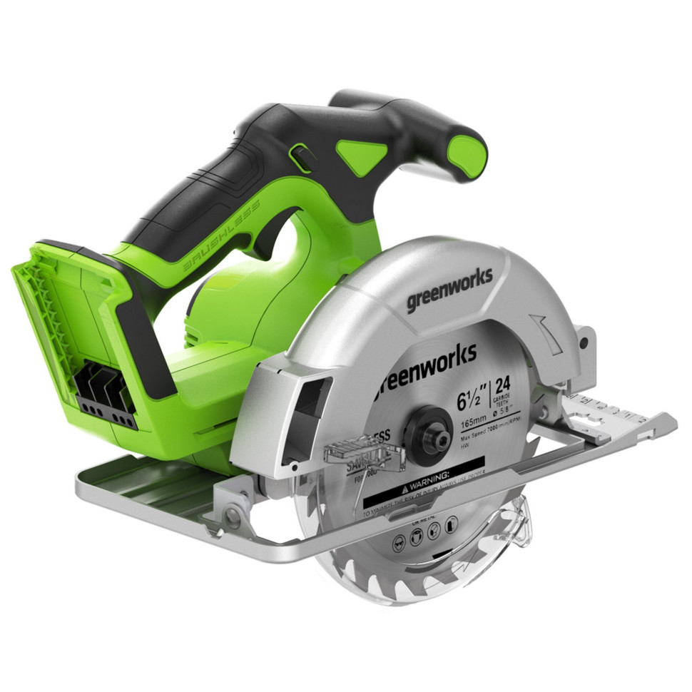Дисковая пила акк. Greenworks GD24CS165, 24V,б/щет,165х20мм, 4800 об/мин, рез 57мм, без АКБ и ЗУ 
