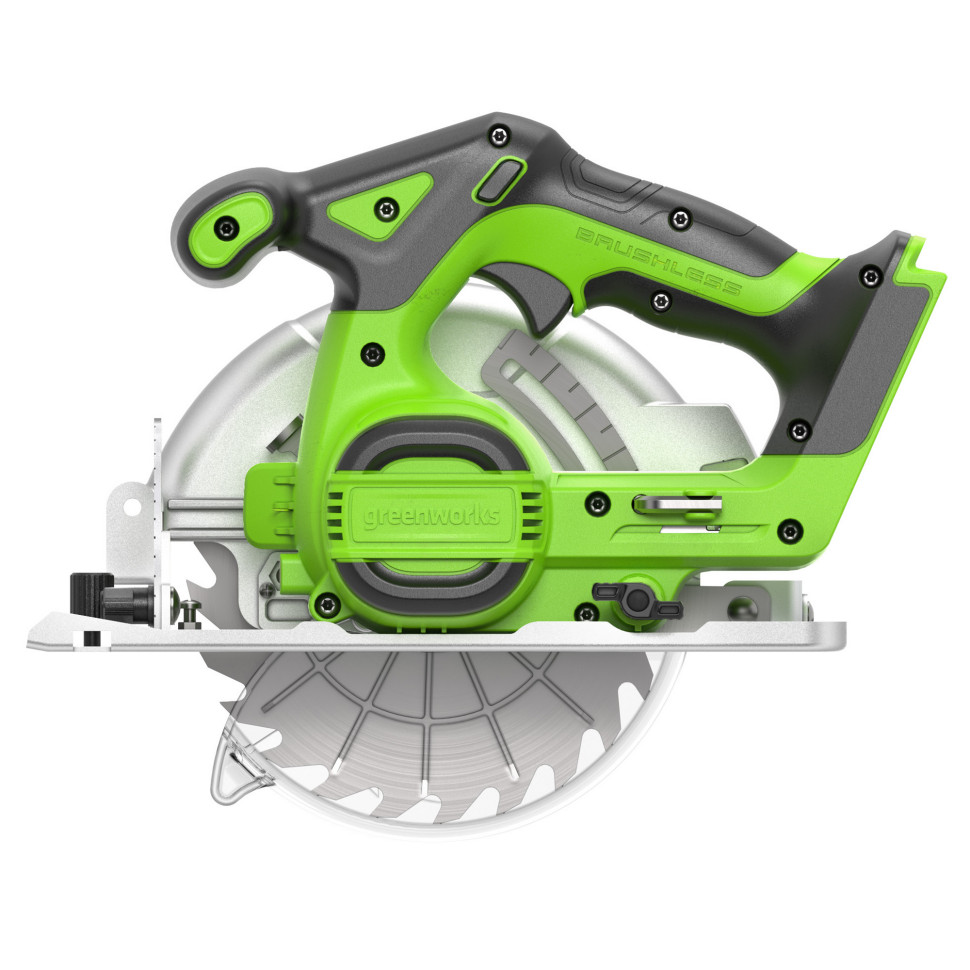 Дисковая пила акк. Greenworks GD24CS165, 24V,б/щет,165х20мм, 4800 об/мин, рез 57мм, без АКБ и ЗУ 