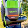 Ранцевый воздуходув Greenworks GD82BP3k8, 82v, 362 км/ч, 3.1 кВт, в комплекте с двумя АКБ 8 А·ч и двойное ЗУ (аккумуляторный)