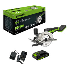 Дисковая мини пила акк. Greenworks G24MCS, 24V,б/щет,120x9,5мм, 6500 об/мин, рез 39мм,1х2Ач,ЗУ,коробка