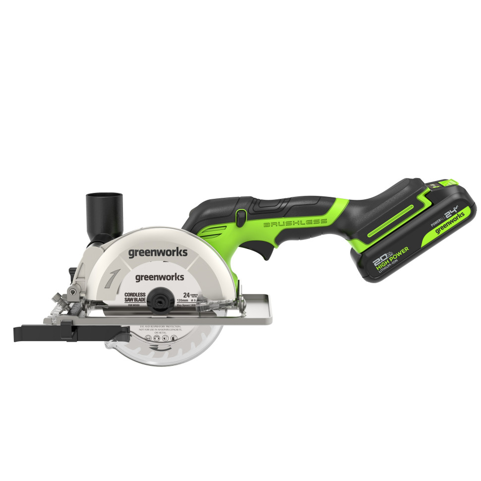 Дисковая мини пила акк. Greenworks G24MCS, 24V,б/щет,120x9,5мм, 6500 об/мин, рез 39мм,1х2Ач,ЗУ,коробка