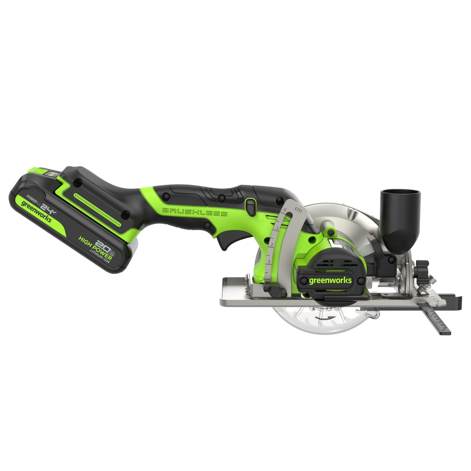 Дисковая мини пила акк. Greenworks G24MCS, 24V,б/щет,120x9,5мм, 6500 об/мин, рез 39мм,1х2Ач,ЗУ,коробка