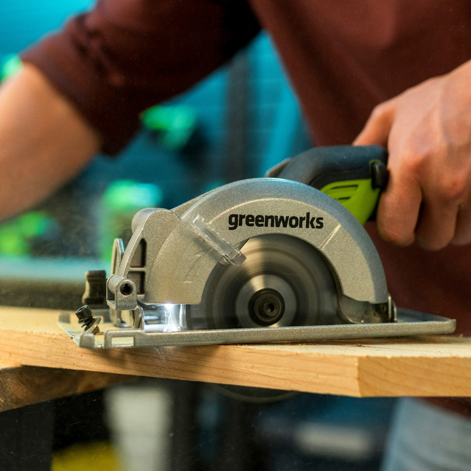 Дисковая мини пила акк. Greenworks G24MCS, 24V,б/щет,120x9,5мм, 6500 об/мин, рез 39мм,1х2Ач,ЗУ,коробка