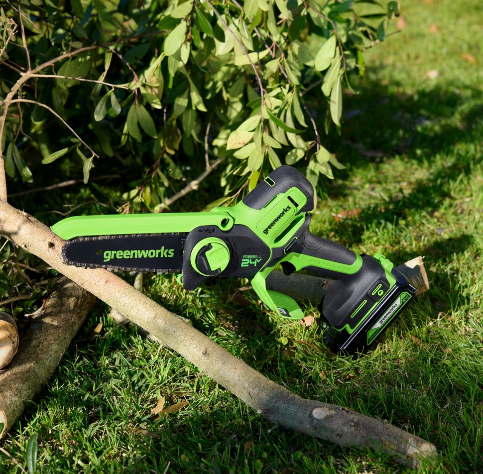 Цепная пила Greenworks GD24CSMNX, 24v, 15 см, без АКБ и ЗУ (аккумуляторная, мини) в сумке