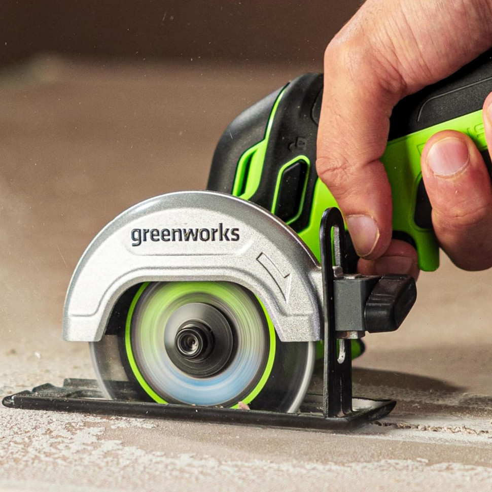 Угловая мини-шлифмашина акк. Greenworks GD24UCS, 24V, б/щет, 20000 об/мин,76 мм, рез 18 мм,1х2Ач,ЗУ,коробка