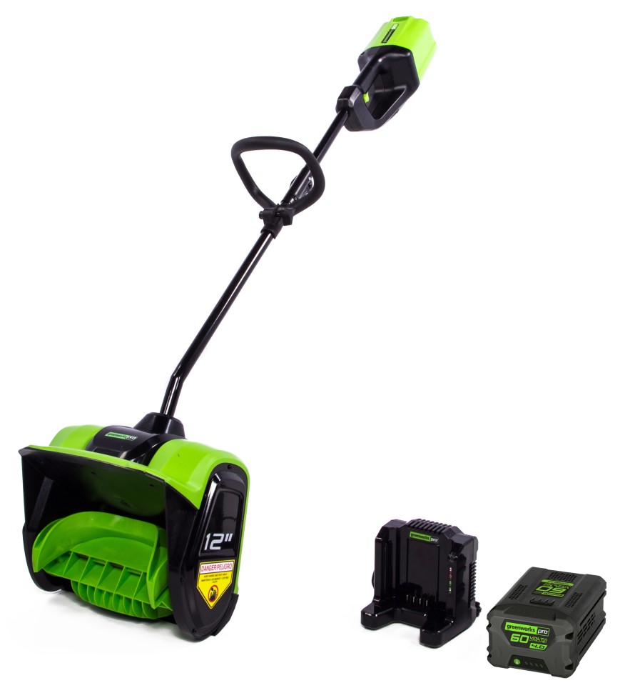 Снегоуборочная лопата Greenworks GD60SS30k4, 60v, 30 см, 1.4 кВт, 1.9 л.с, в комплекте с АКБ 4 А·ч и ЗУ (аккумуляторная)