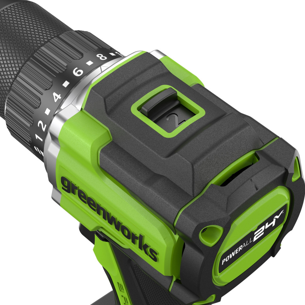 Дрель-шуруповерт акк. Greenworks DD560,24V, б/щет, 0-500/0-2000 об/мин, 30/60 Нм,13мм, Antikickback,LED,без АКБ и ЗУ