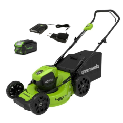 Газонокосилка Greenworks GD40LM46HPk4, 40v, 46 см, в комплекте с АКБ 4 А·ч и ЗУ (аккумуляторная)