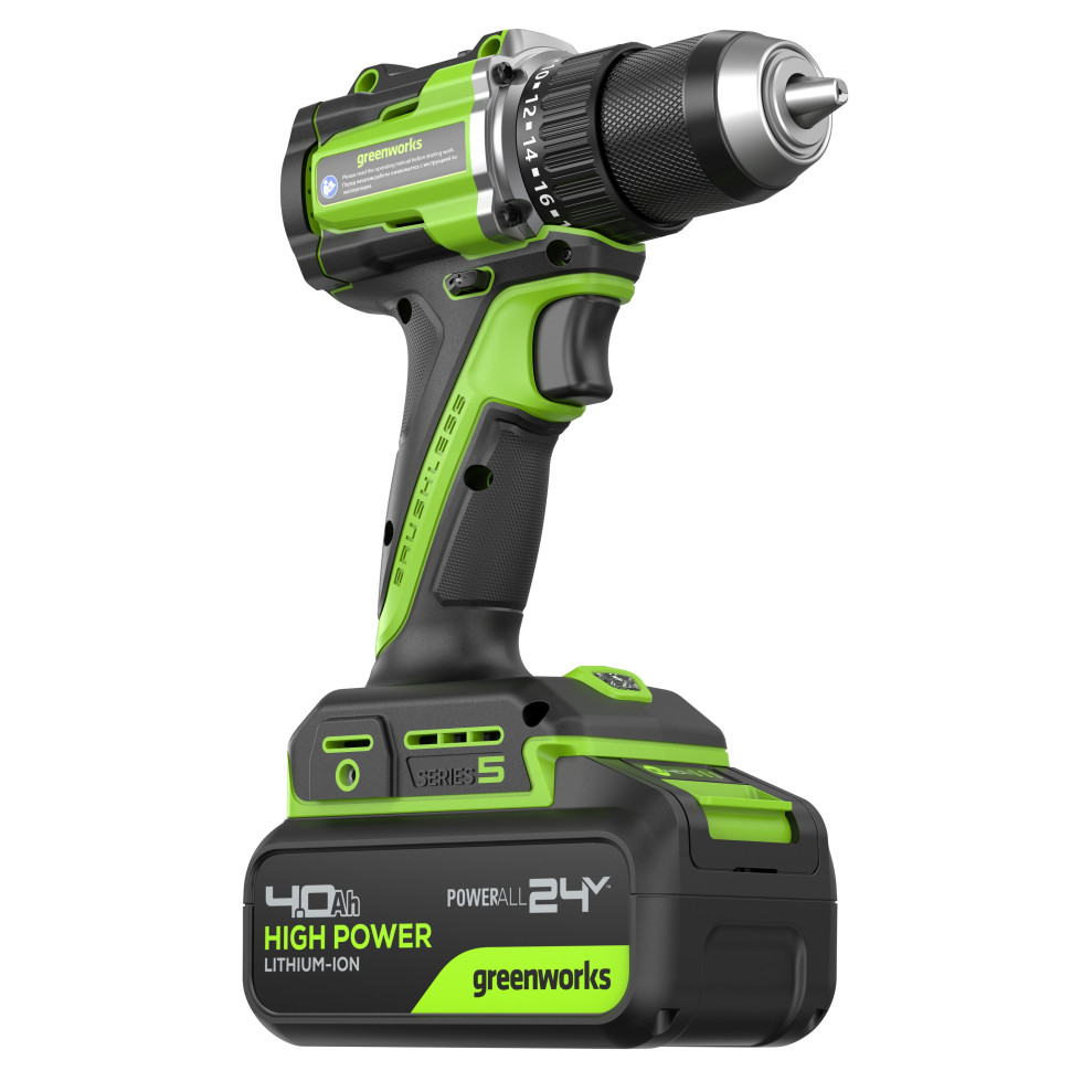 Аккумуляторная дрель-шуруповерт Greenworks DD560k4, 24v, 30/60 Нм, 13мм, Anti-kickback, 1х4Ач,ЗУ