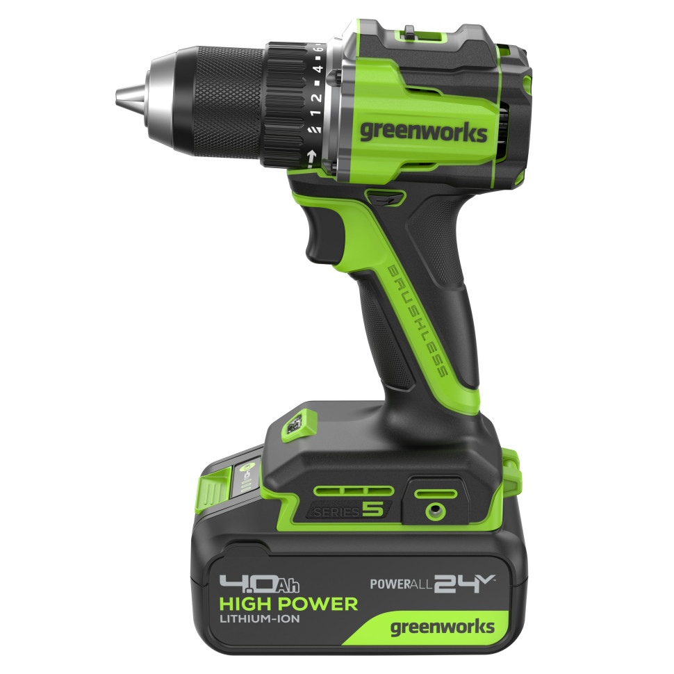 Аккумуляторная дрель-шуруповерт Greenworks DD560k4, 24v, 30/60 Нм, 13мм, Anti-kickback, 1х4Ач,ЗУ