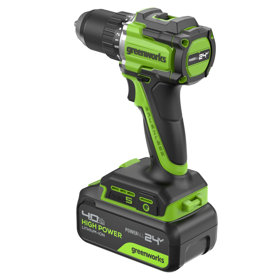Аккумуляторная дрель-шуруповерт Greenworks DD560k4, 24v, 30/60 Нм, 13мм, Anti-kickback, 1х4Ач,ЗУ
