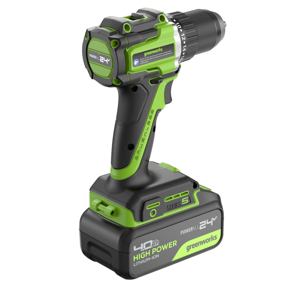 Аккумуляторная дрель-шуруповерт Greenworks DD560k4, 24v, 30/60 Нм, 13мм, Anti-kickback, 1х4Ач,ЗУ