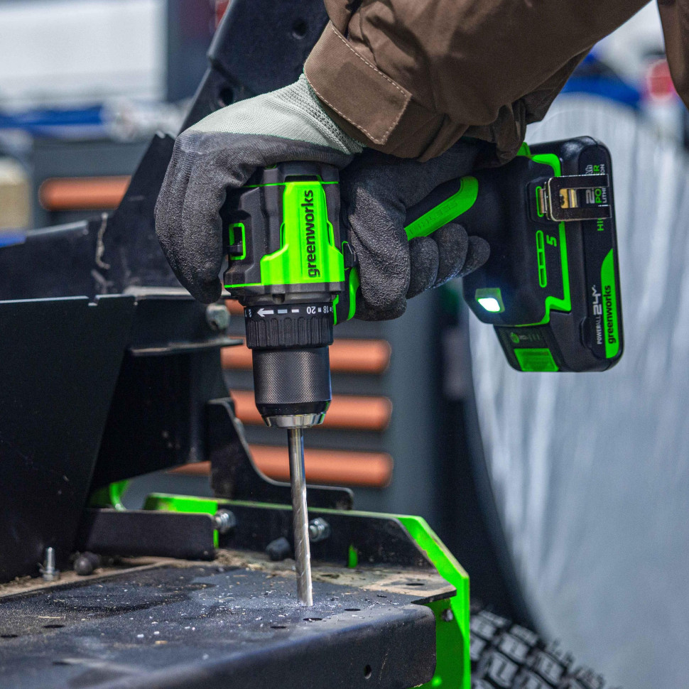 Аккумуляторная дрель-шуруповерт Greenworks DD560k4, 24v, 30/60 Нм, 13мм, Anti-kickback, 1х4Ач,ЗУ
