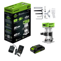 Фрезер кромочный акк. Greenworks G24RO, 24V, б/щет, 10000-30000 об/мин, цанги 6 / 6,35 / 8 мм, ход 20 мм,1х2Ач,ЗУ,коробка