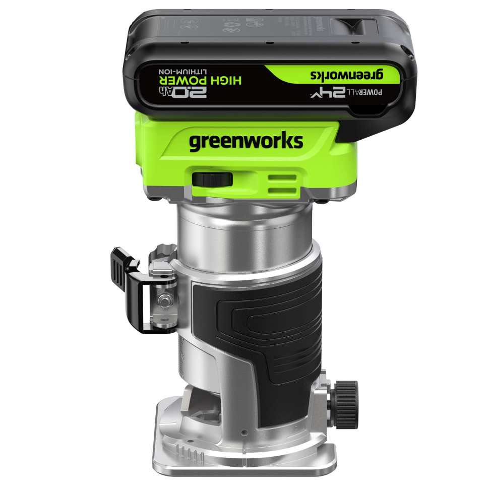 Фрезер кромочный акк. Greenworks G24RO, 24V, б/щет, 10000-30000 об/мин, цанги 6 / 6,35 / 8 мм, ход 20 мм,1х2Ач,ЗУ,коробка