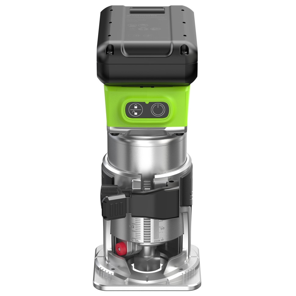 Фрезер кромочный акк. Greenworks G24RO, 24V, б/щет, 10000-30000 об/мин, цанги 6 / 6,35 / 8 мм, ход 20 мм,1х2Ач,ЗУ,коробка