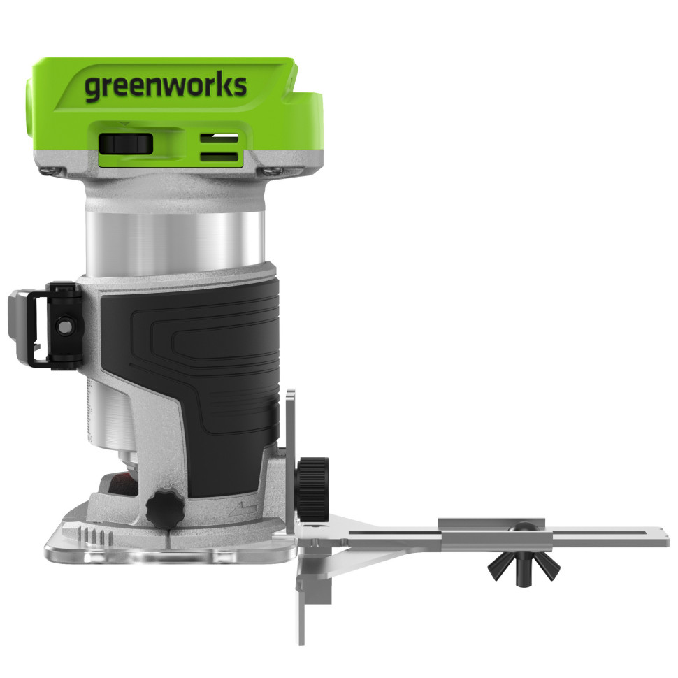 Фрезер кромочный акк. Greenworks G24RO, 24V, б/щет, 10000-30000 об/мин, цанги 6 / 6,35 / 8 мм, ход 20 мм,1х2Ач,ЗУ,коробка
