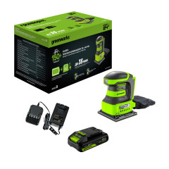 Плоская шлифмашина акк. Greenworks G24SS14, 24V, 115x140мм, 5500 об/мин, ампл. 1,6 мм,1х2Ач,ЗУ,коробка