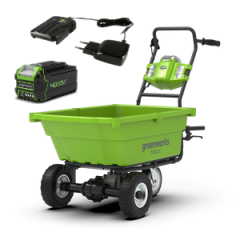 Садовая тележка Greenworks G40GCk4, 40v, 106 л, в комплекте с АКБ 4 А·ч и ЗУ (аккумуляторная, самоходная)