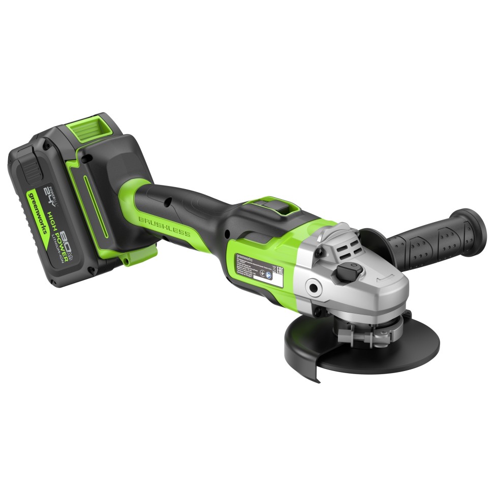 Угловая шлифовальная машина  Greenworks GD24AG, 24V, б/щет, 125 мм, 10500 об/мин,1x8Ач,ЗУ,кор 