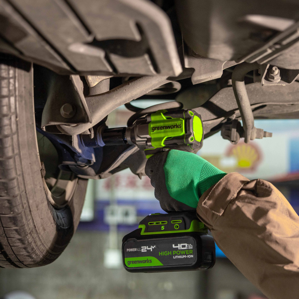 Гайковерт ударный акк. Greenworks IW5500, 24V, б/щет, 1/2'', 500Нм, 3 режима, 1х4Ач,ЗУ,коробка