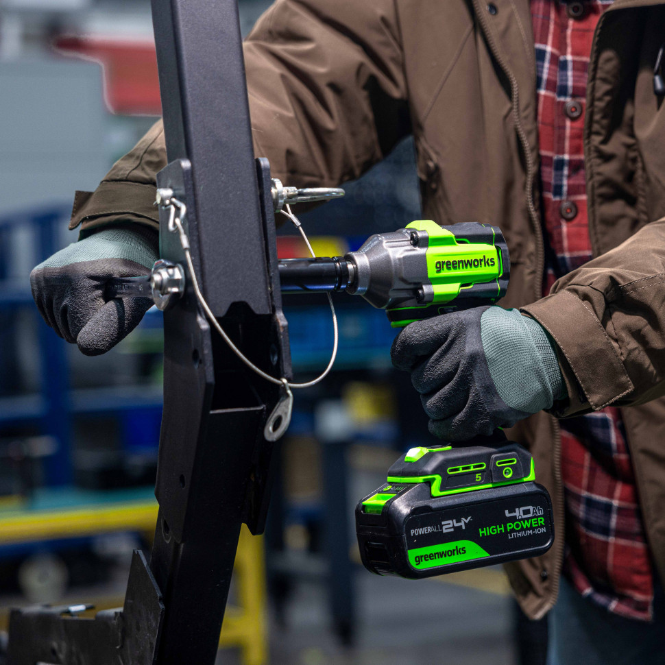 Гайковерт ударный акк. Greenworks IW5500, 24V, б/щет, 1/2'', 500Нм, 3 режима, 1х4Ач,ЗУ,коробка