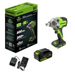 Гайковерт ударный акк. Greenworks IW5500, 24V, б/щет, 1/2'', 500Нм, 3 режима, 1х5Ач,ЗУ,коробка