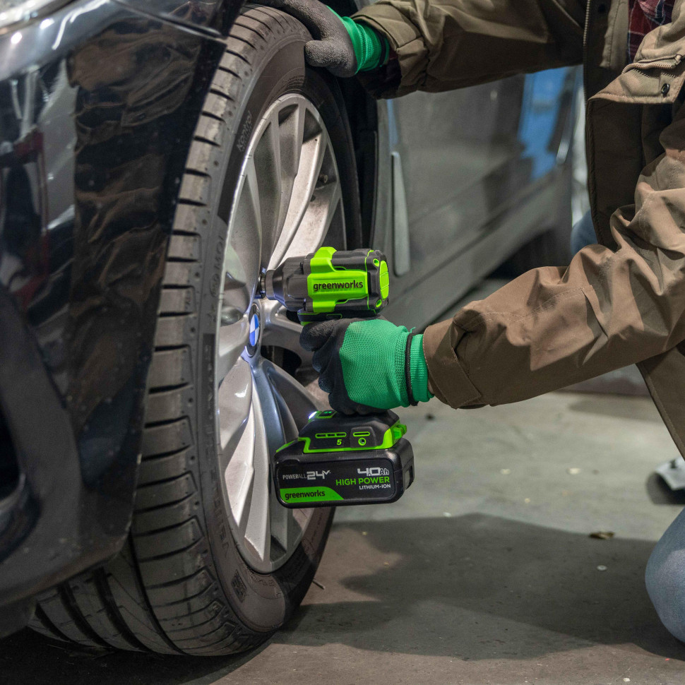 Гайковерт ударный акк. Greenworks IW5500, 24V, б/щет, 1/2'', 500Нм, 3 режима, 1х5Ач,ЗУ,коробка