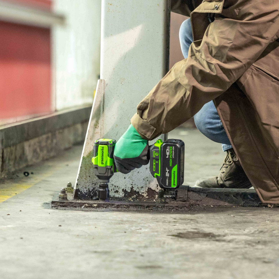 Гайковерт ударный акк. Greenworks IW5500, 24V, б/щет, 1/2'', 500Нм, 3 режима, 1х5Ач,ЗУ,коробка