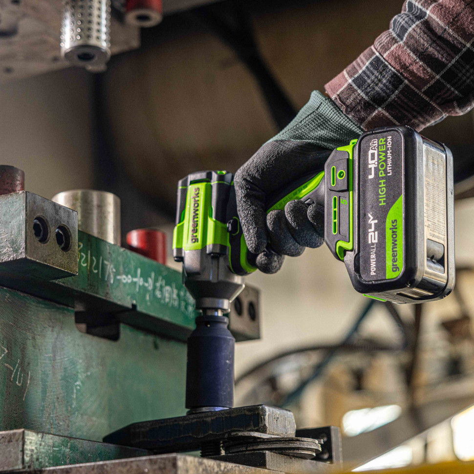 Гайковерт ударный акк. Greenworks IW5500, 24V, б/щет, 1/2'', 500Нм, 3 режима, 1х5Ач,ЗУ,коробка