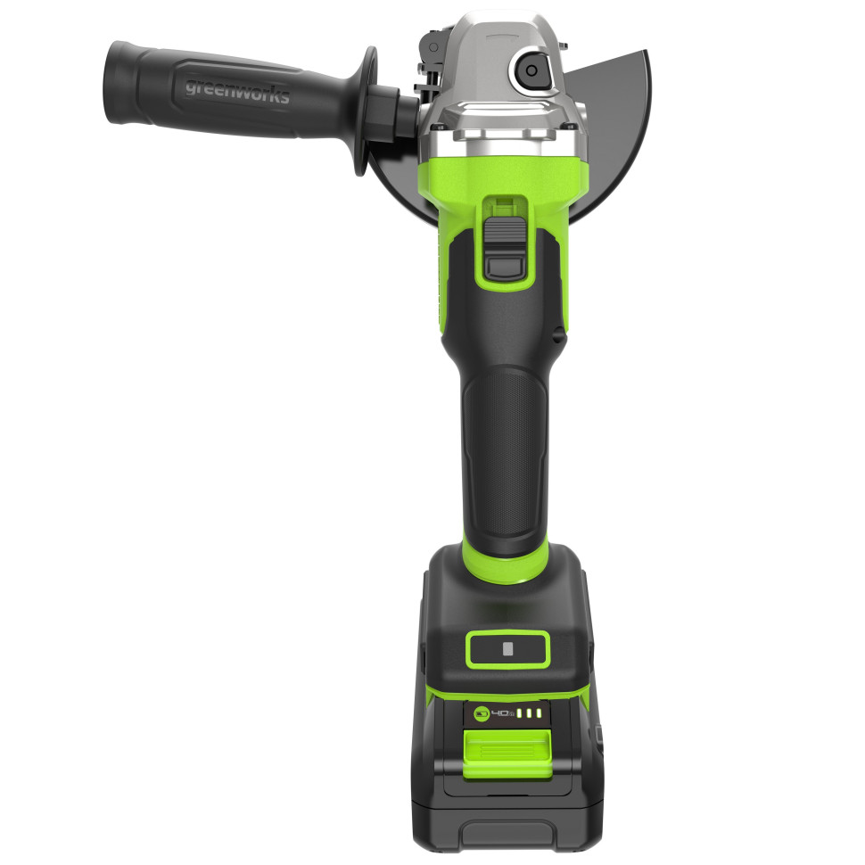 Угловая шлифовальная машина акк. Greenworks AG590, 24V, б/щет, 125 мм, 8500 об/мин, Anti-Kickback,1х4Ач,ЗУ,коробка