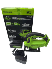 Лобзик акк. Greenworks GD24JS90, 24V, б/щет, 90 мм,0-3000/мин,4 ст.маятник,LED,1х2Ач,ЗУ,коробка