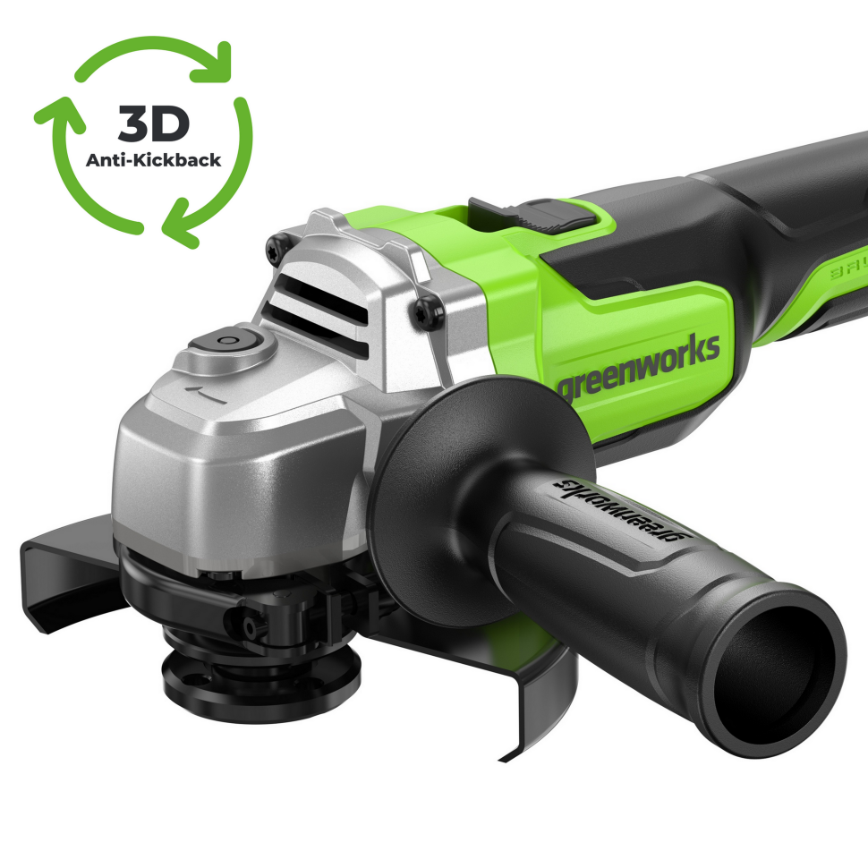 Угловая шлифовальная машина акк. Greenworks AG590, 24V, б/щет, 125 мм, 8500 об/мин, Anti-Kickback,1х5Ач,ЗУ,коробка