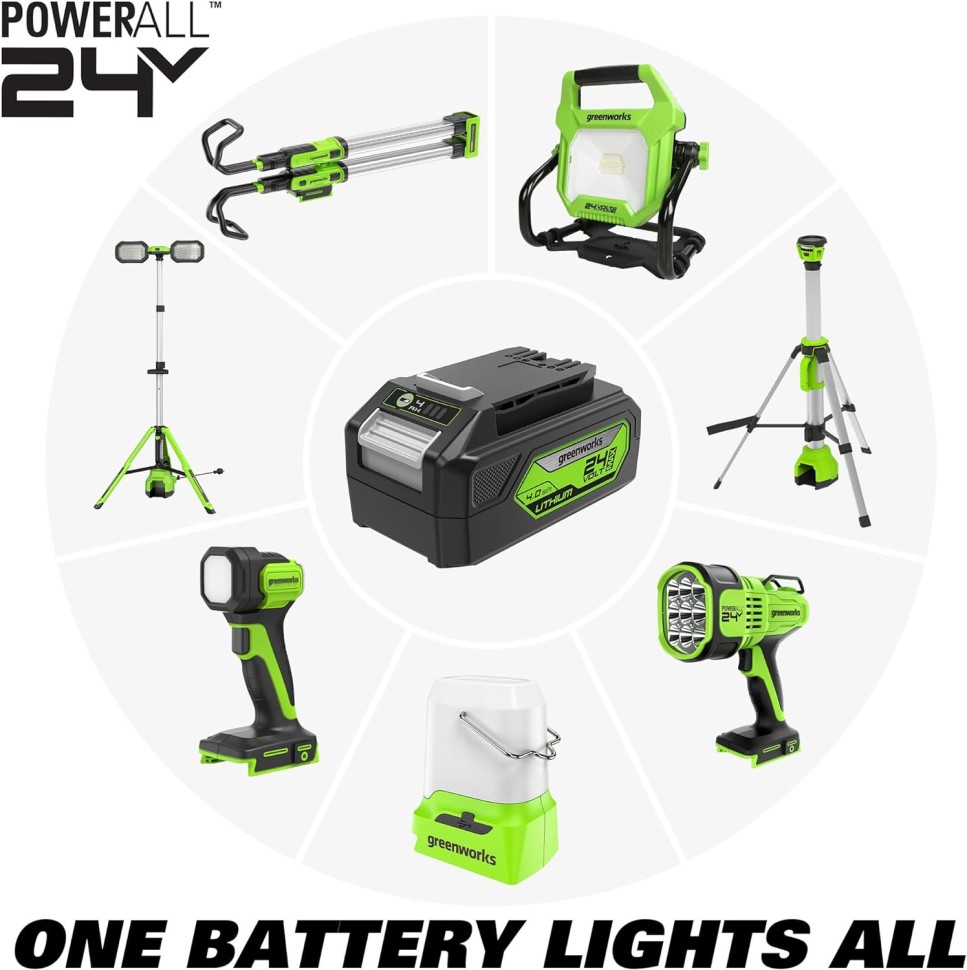 Светодиодная осветительная мачта Greenworks GPT-STL, 24v/220v, 3000 лм, без АКБ и ЗУ (аккумуляторная)