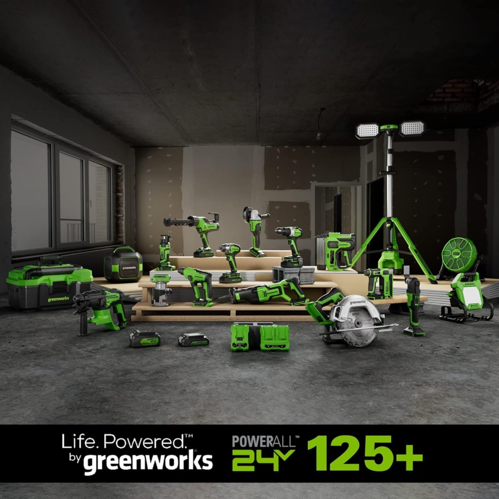 Светодиодная осветительная мачта Greenworks GPT-STL, 24v/220v, 3000 лм, без АКБ и ЗУ (аккумуляторная)