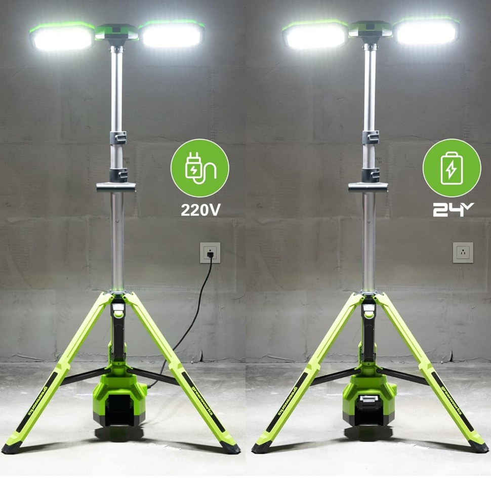 Светодиодная осветительная мачта Greenworks GPT-STL, 24v/220v, 3000 лм, без АКБ и ЗУ (аккумуляторная)